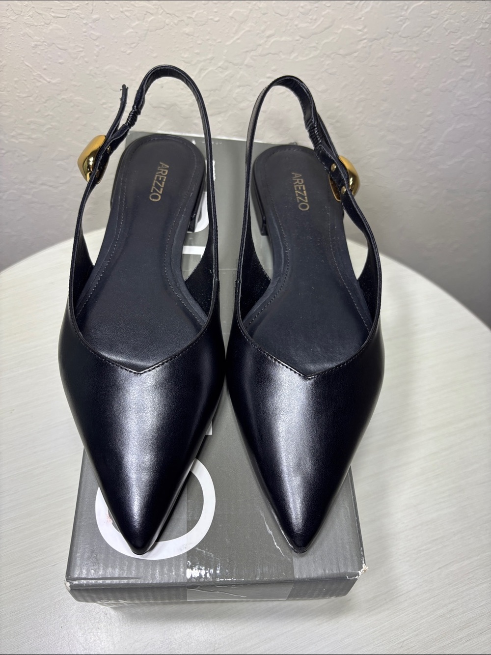 Arezzo Farrah Black Leather Pointed Toe
Slingback Flats NIB Size 7B - Picture 3 of 9